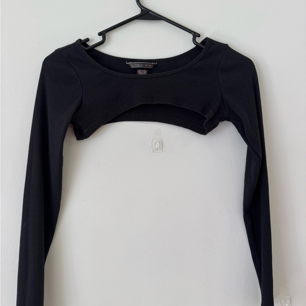 Victoria's Secret Black Ribbed Crop Long-Sleeve Top